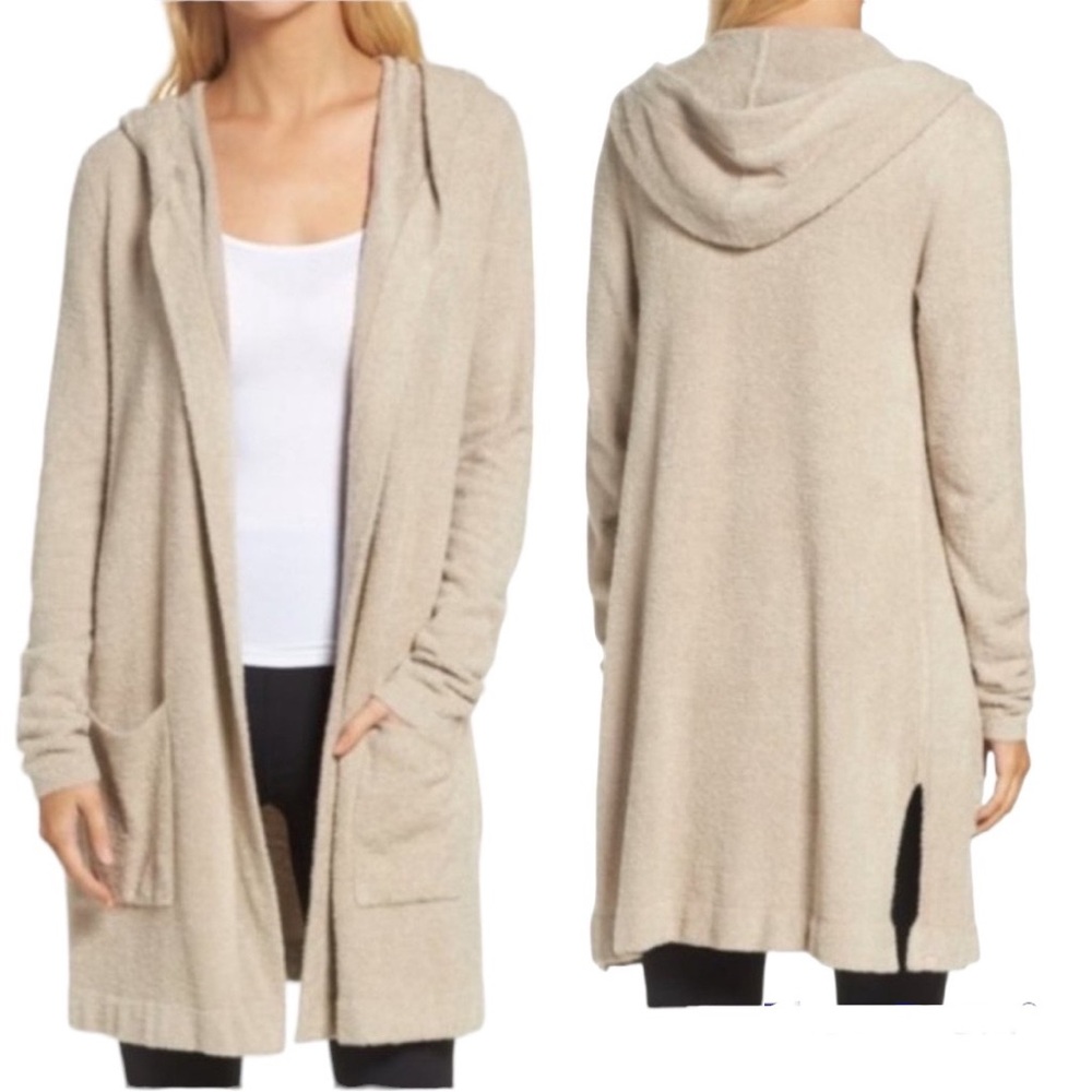 BAREFOOT DREAMS Side Slits Pockets Hooded Open-Front Cardigan XS S